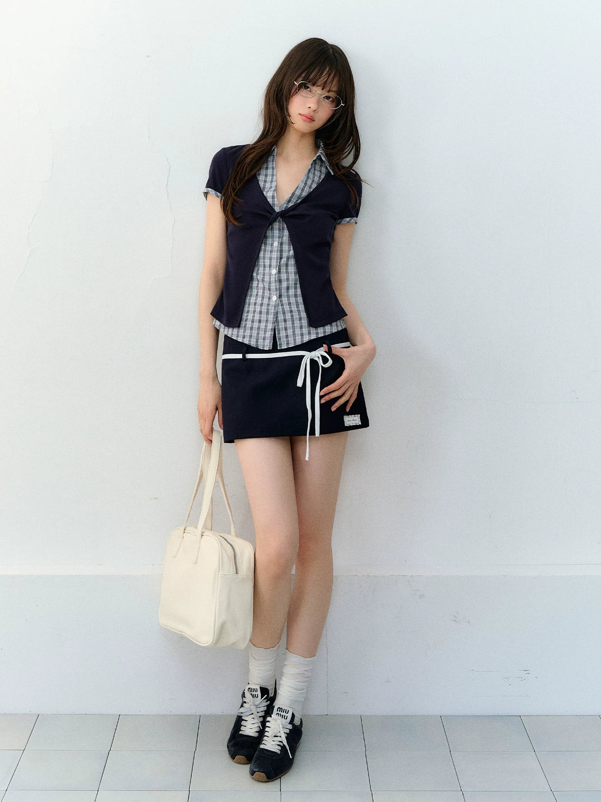 Contrast Plaid Panel Blouse