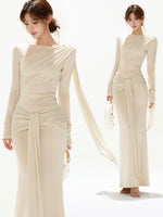 Apricot Ruched Knit Top & Skirt Set