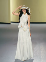 Satin Halter Top Skirt Set