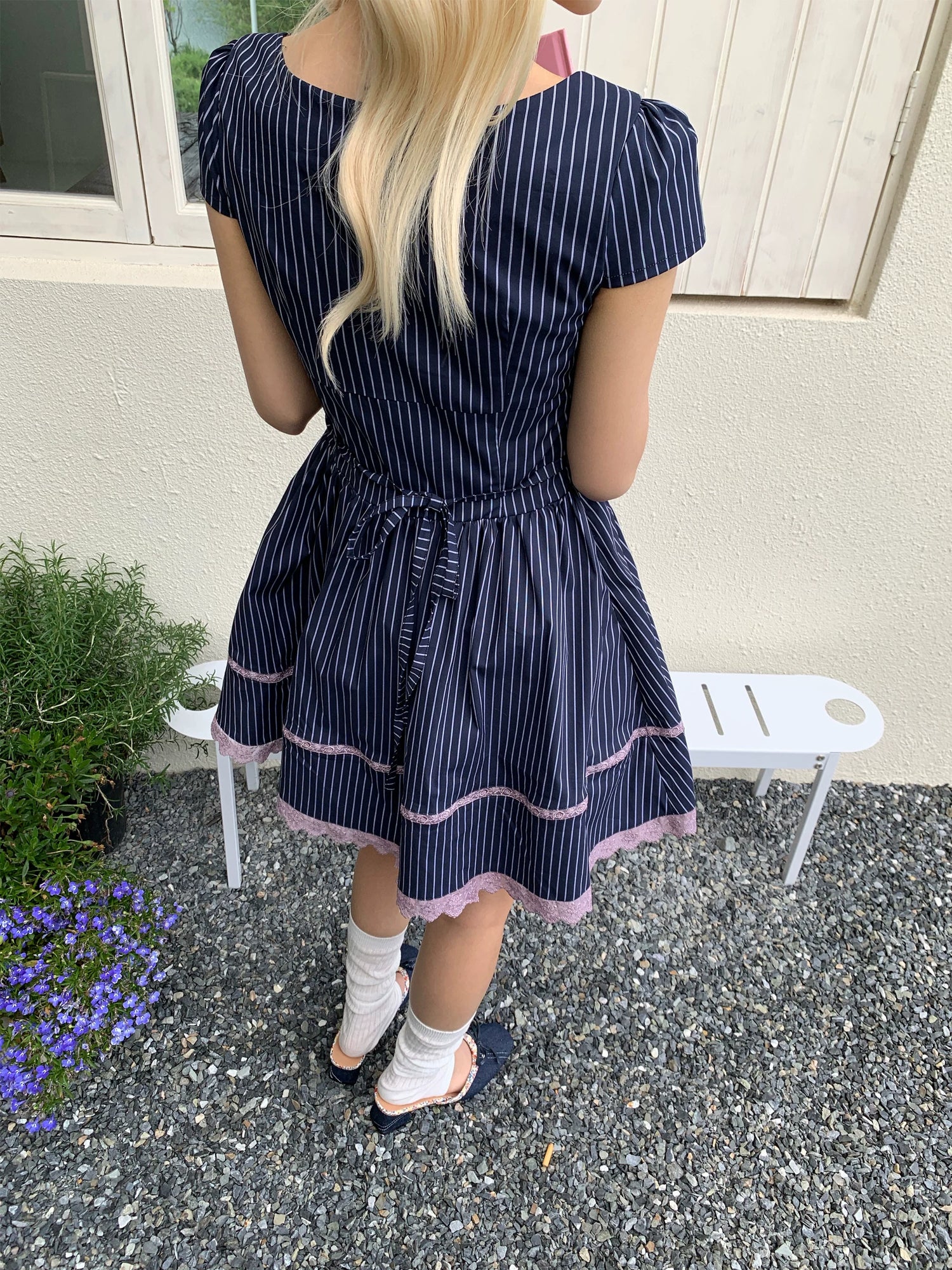 Striped Puff Sleeve A-Line Dress