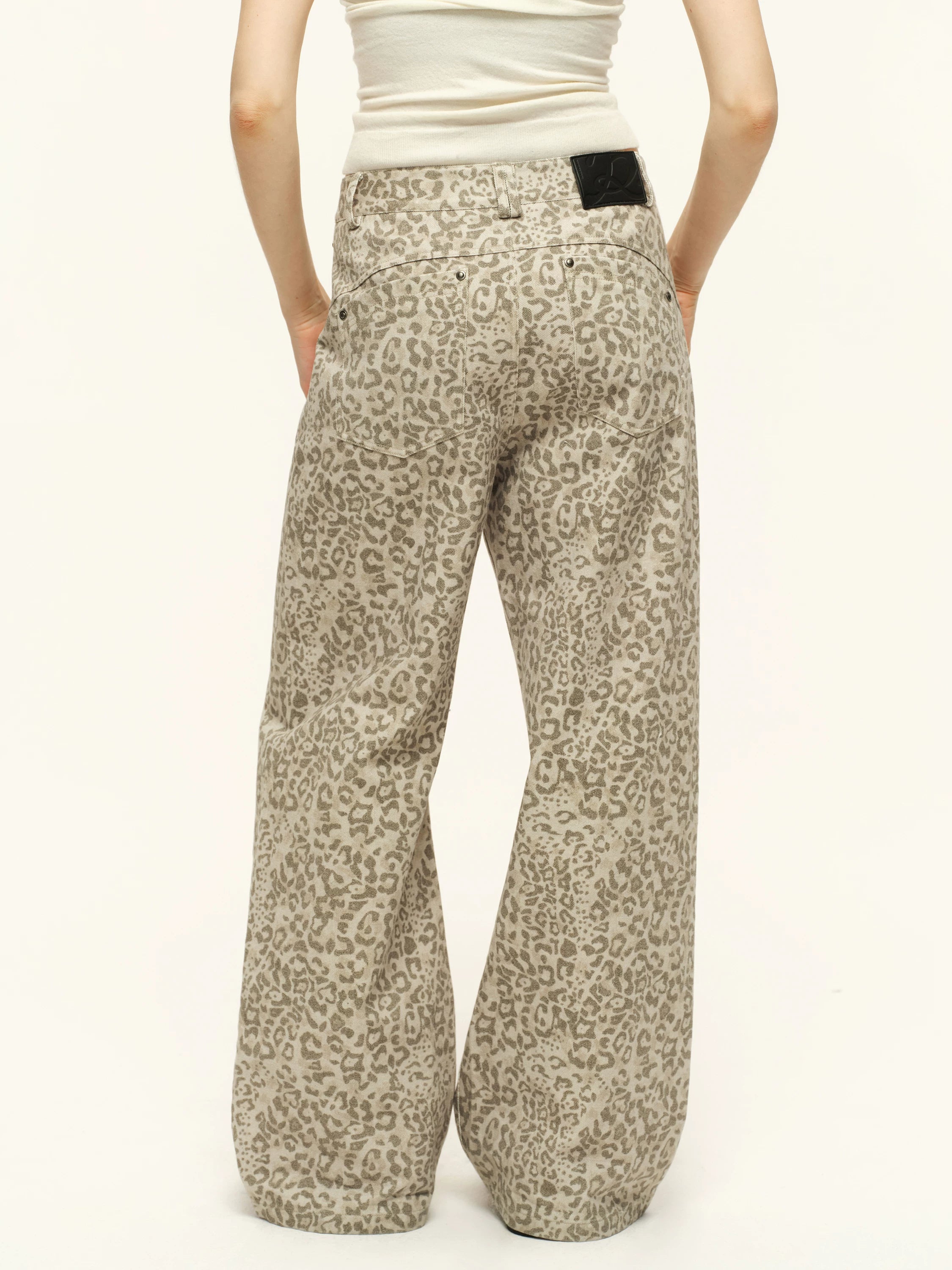 Studded Leopard Wide-Leg Pants