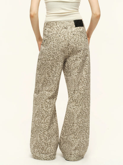 Studded Leopard Wide-Leg Pants