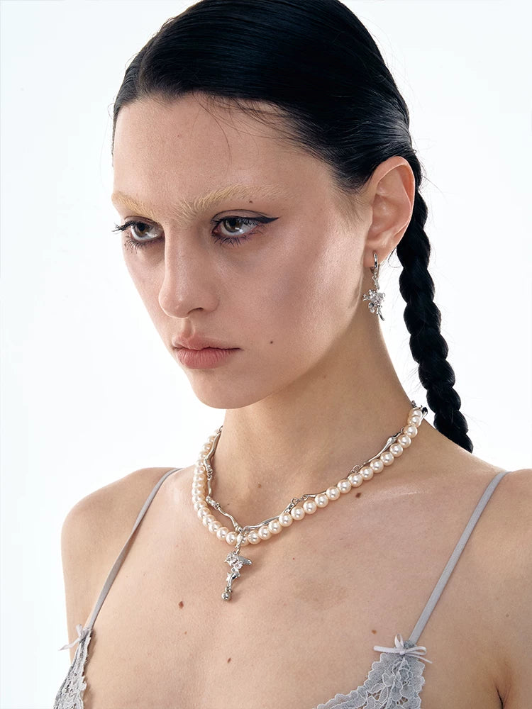 Geometric Cross Pearl Necklace