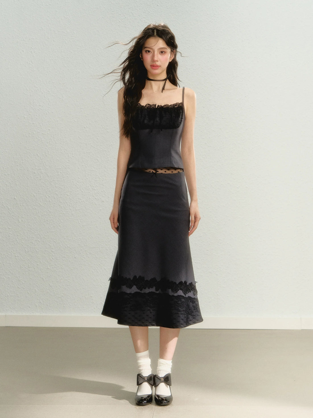 Lace Spaghetti Strap Tank Top &amp; Mini Skirt Set