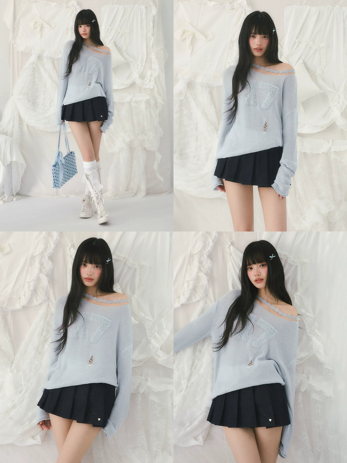 Number Printed Jacquard Off-Shoulder Top