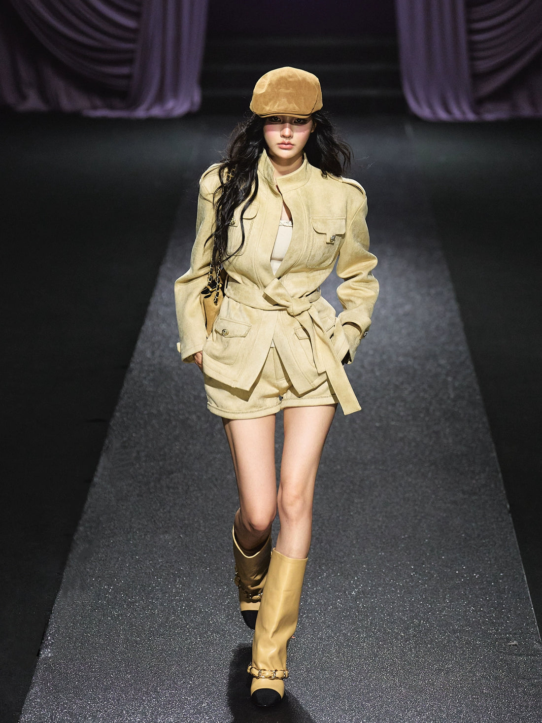 Velvet Suede Jacket & Shorts Two-Piece Set