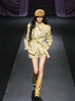 Velvet Suede Jacket & Shorts Two-Piece Set