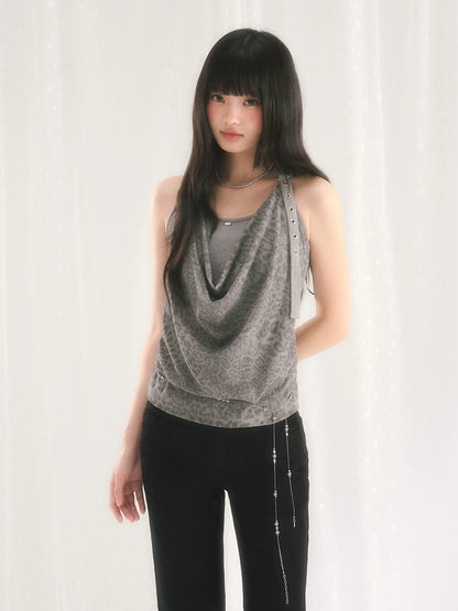 Gray Leopard Halter Top