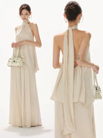 Satin Halter Tie Asymmetric Top