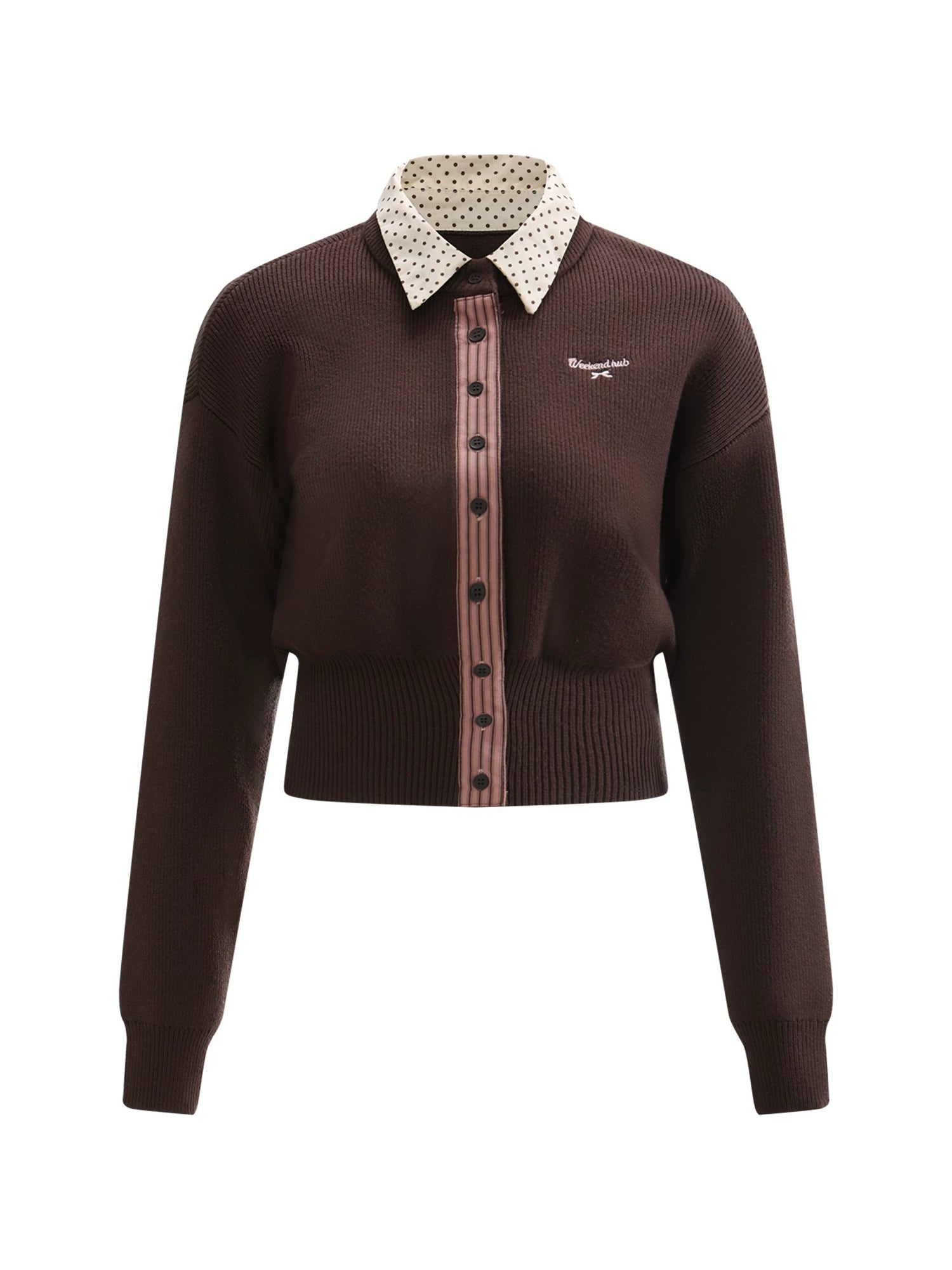 Brown Faux Layered Waist-Fitted Cropped Top