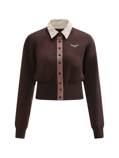 Brown Faux Layered Waist-Fitted Cropped Top