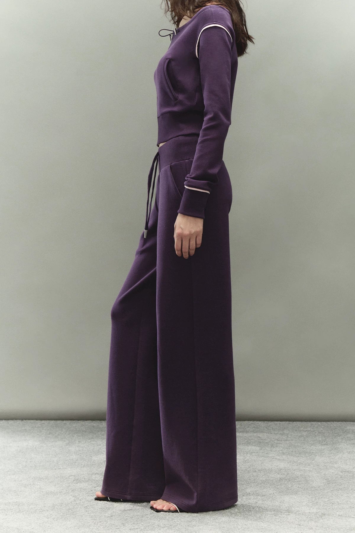 Off-Shoulder Drawstring Sweatshirt &amp; Pants Set