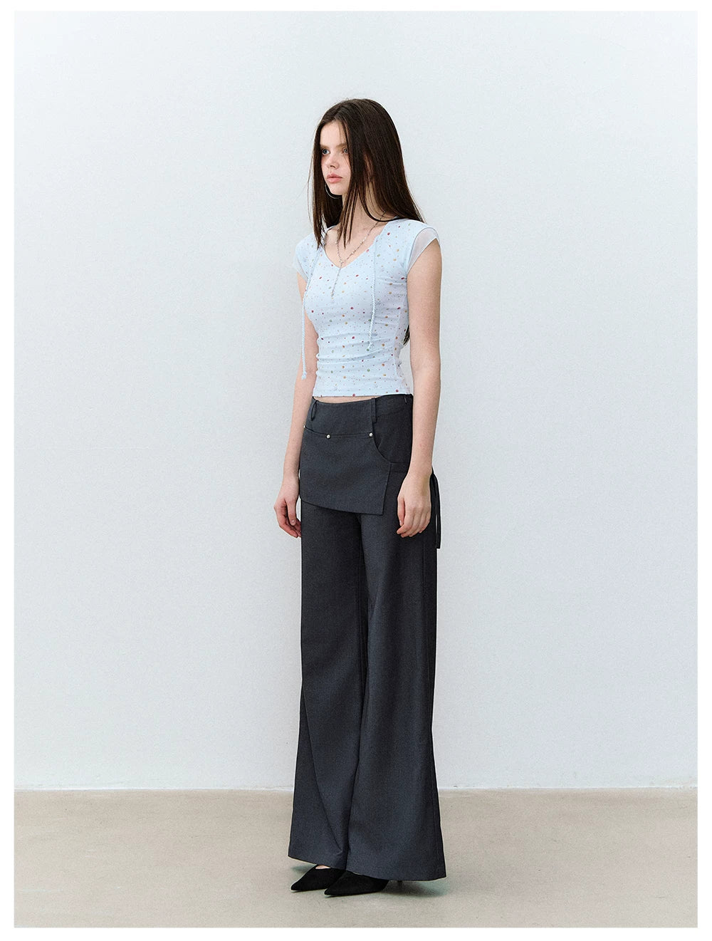 Blade Buckle Asymmetric Wide-Leg Pants