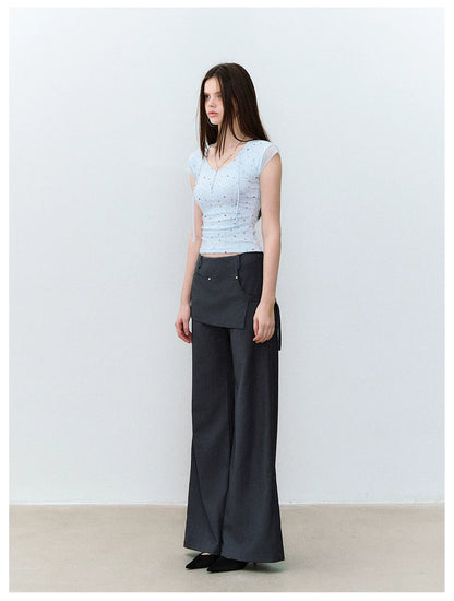Blade Buckle Asymmetric Wide-Leg Pants