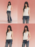 White Textured Halter Knit Top