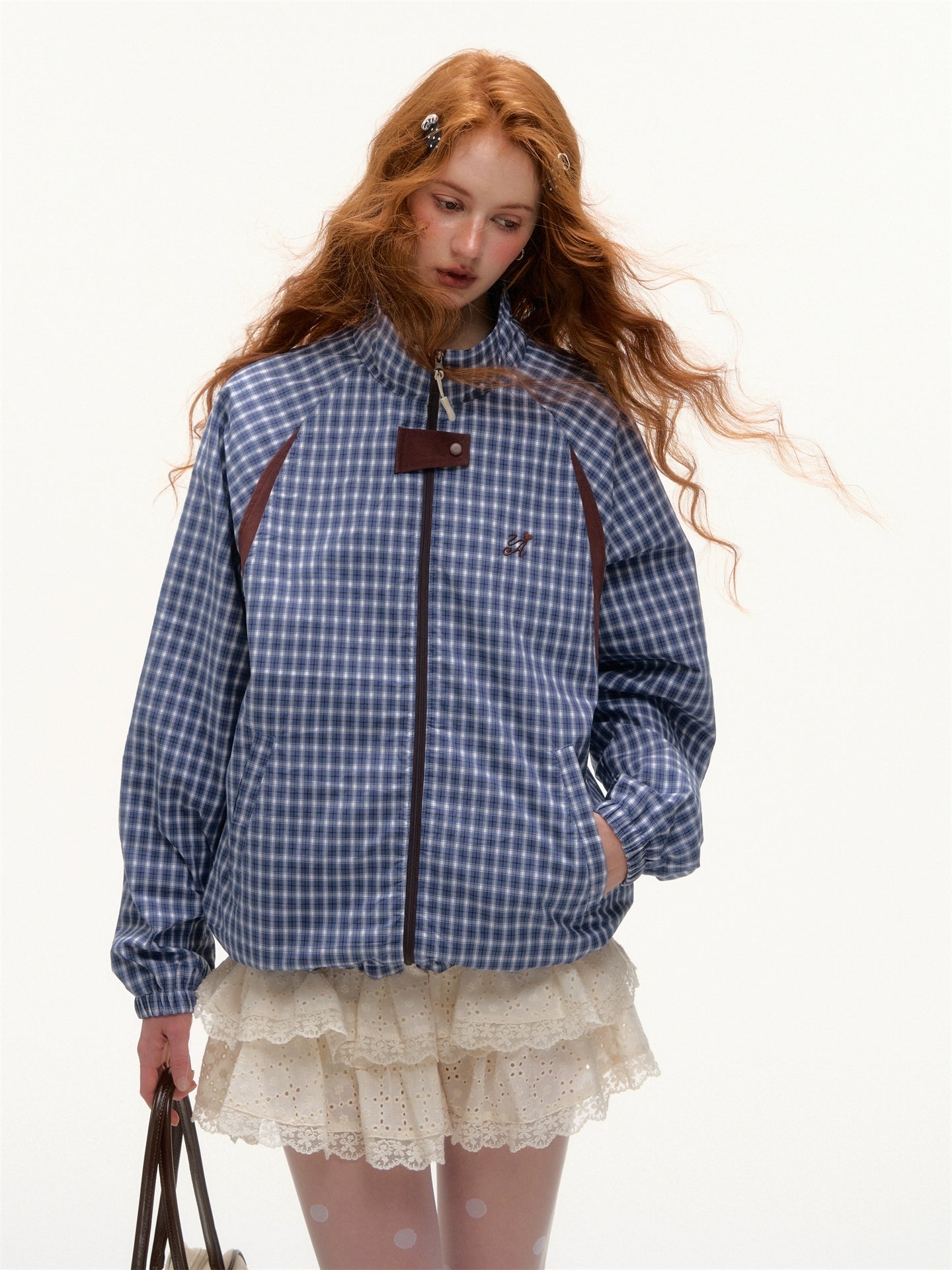 Plaid Contrast Windbreaker Jacket