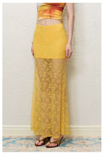 Yellow & Black Lace Sheer Midi Skirt