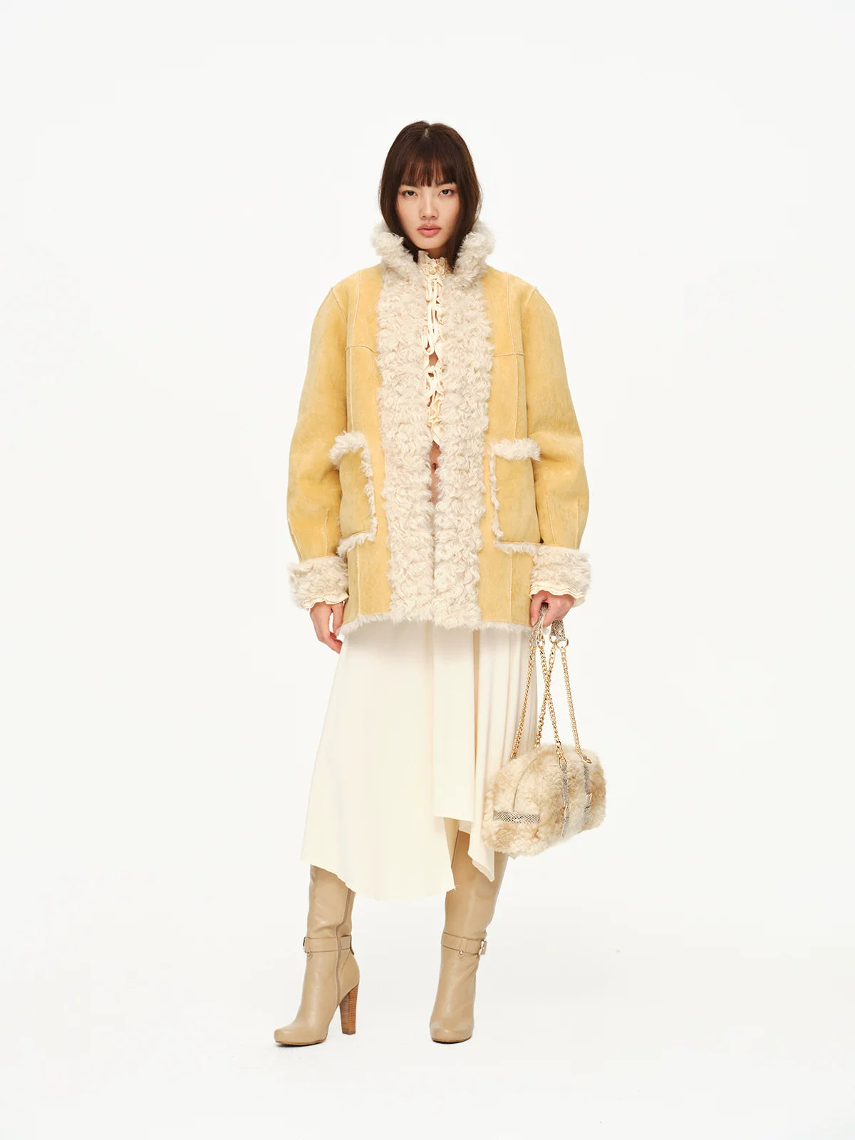 Ruched Ruffle Cardigan &amp; Skirt Set