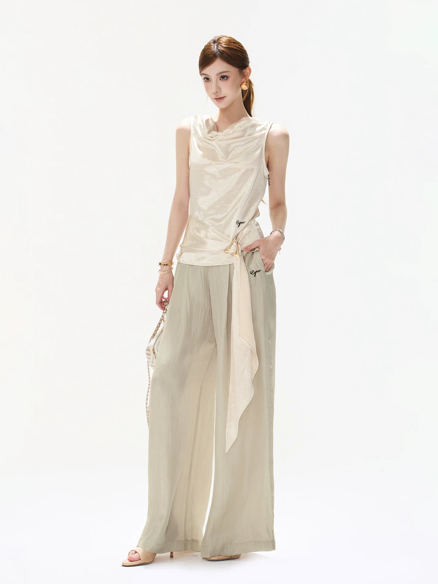 Satin Draped Tank Top