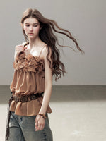 Brown Ruffle Chiffon Top