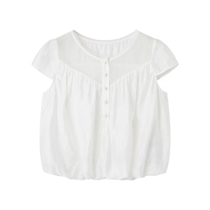 French Crewneck Puff Hem Top