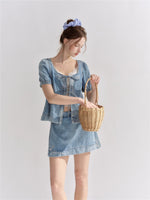 Embroidered Floral Denim Top & Skort Set