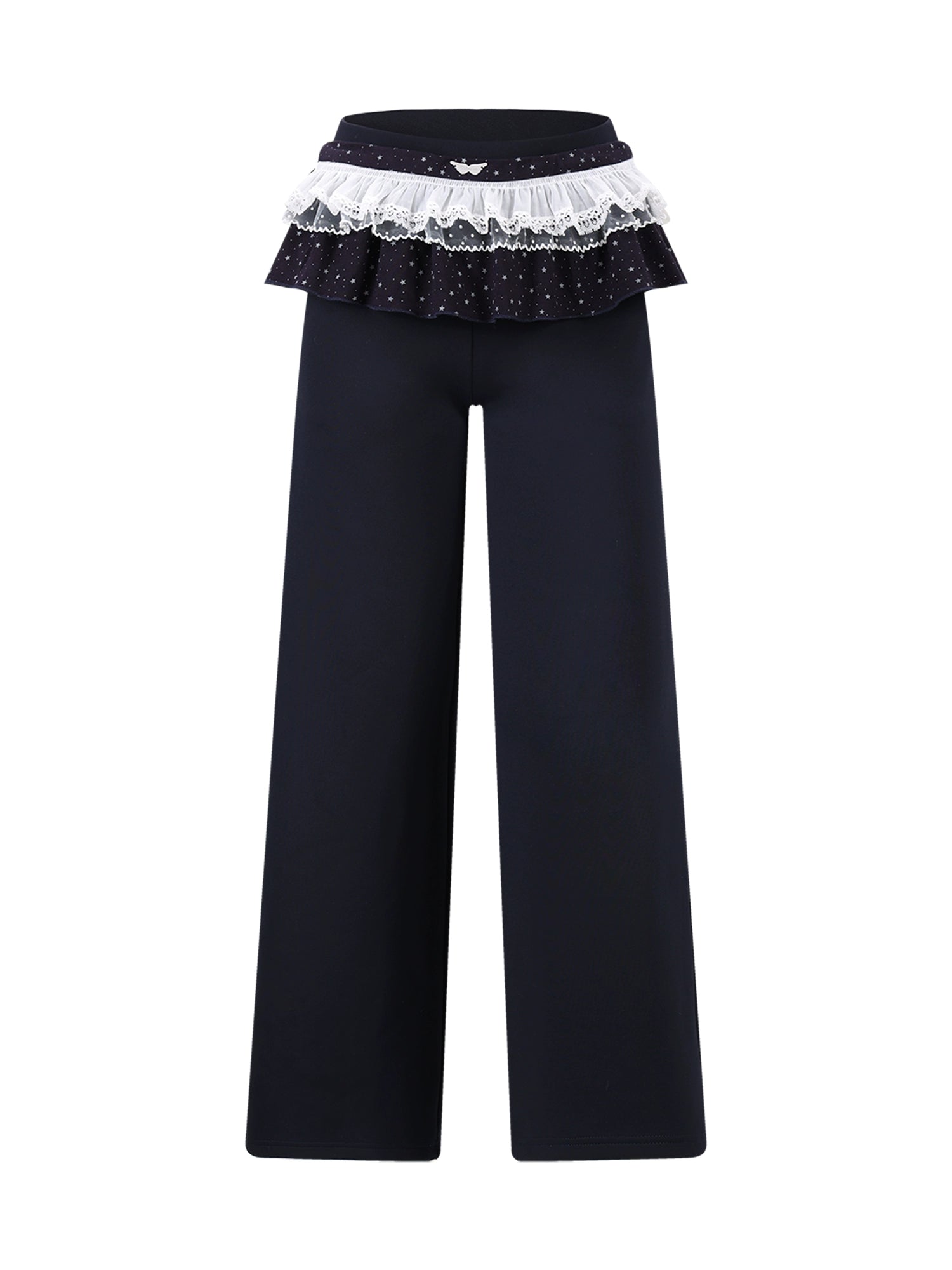 Navy Blue Star Lace Pleated Straight-leg Pant Set