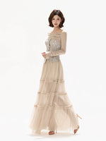 Champagne Pleated Mesh Skirt