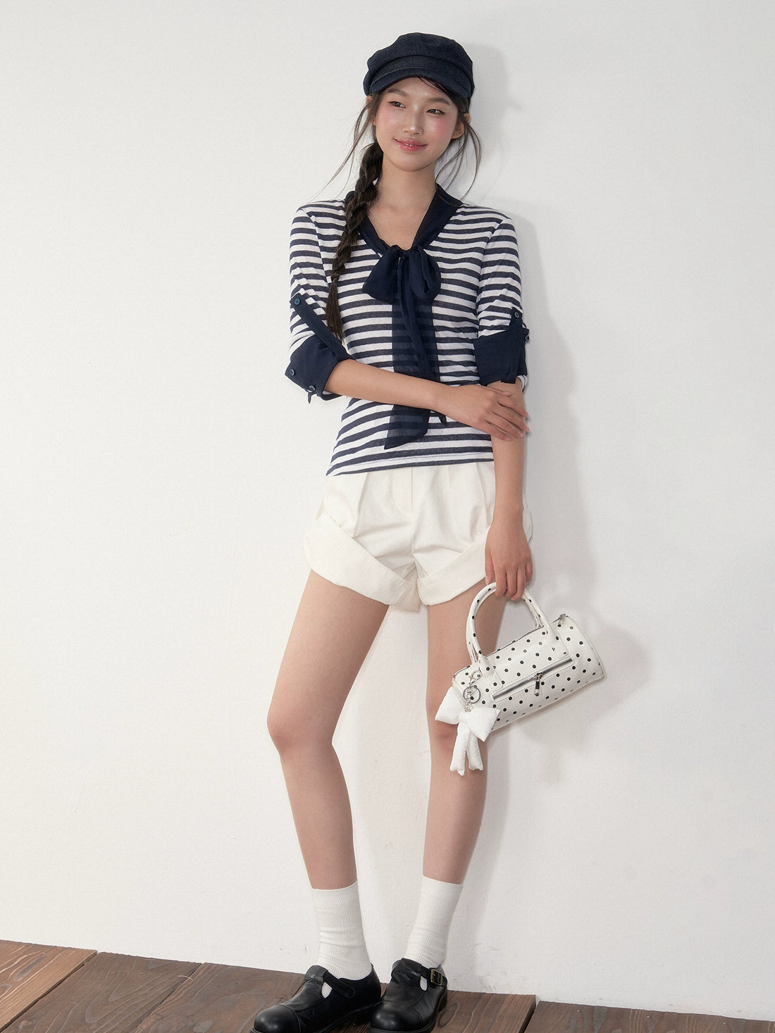 White Slim Fit Cuffed Casual Shorts