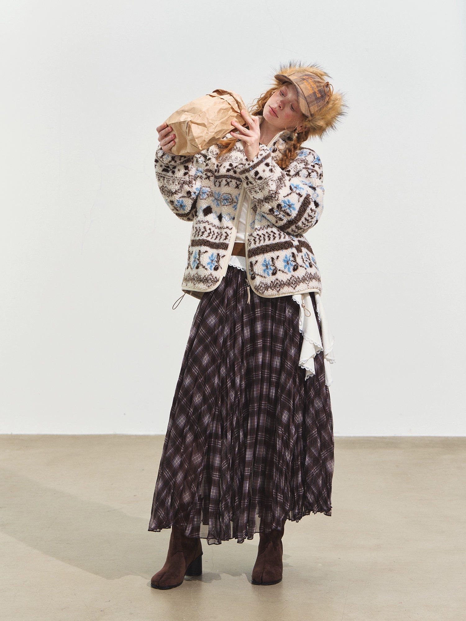 Jacquard Fleece High-neck Oversized Jacket