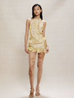 Light Yellow Wave Rhinestones Lace Halter Set