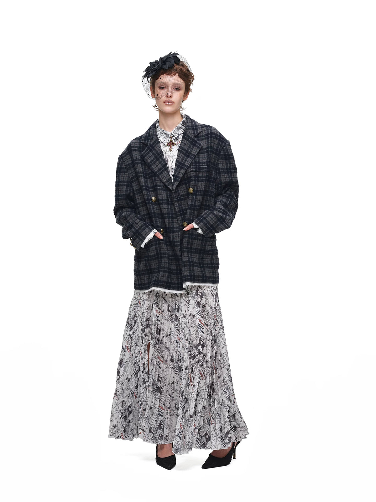 Vintage Plaid Oversized Wool Blazer