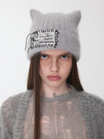 Knitted Cat-Ear Beanie with Hand-Stitched Label
