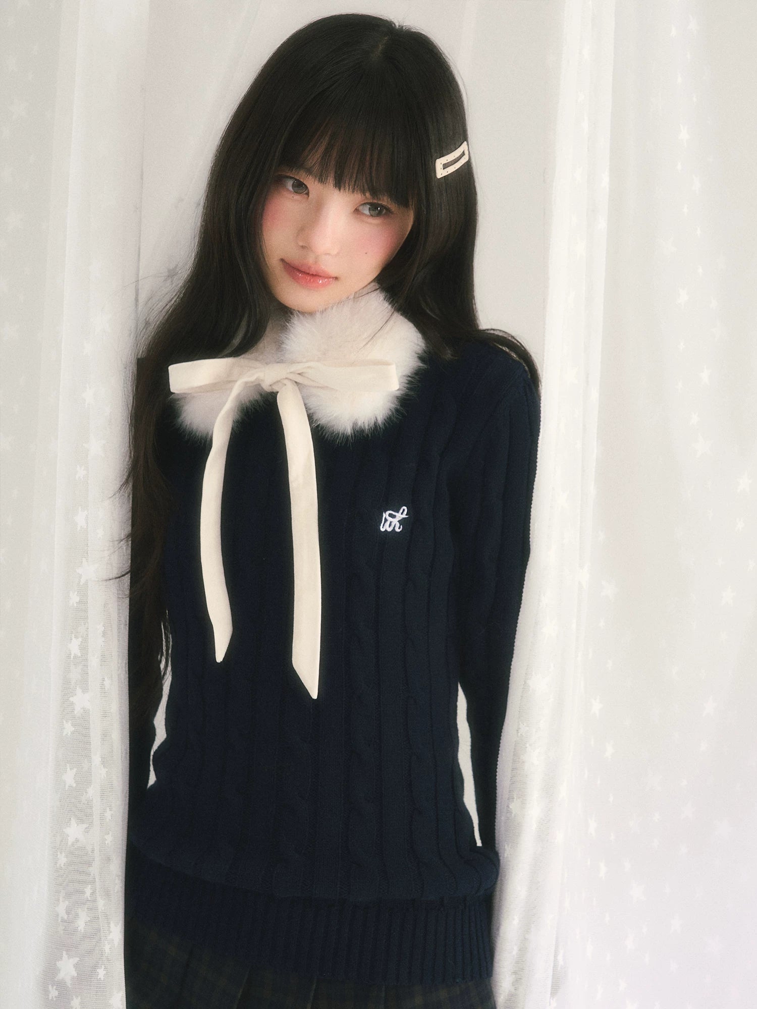 Detachable Snood Cable Knit Top