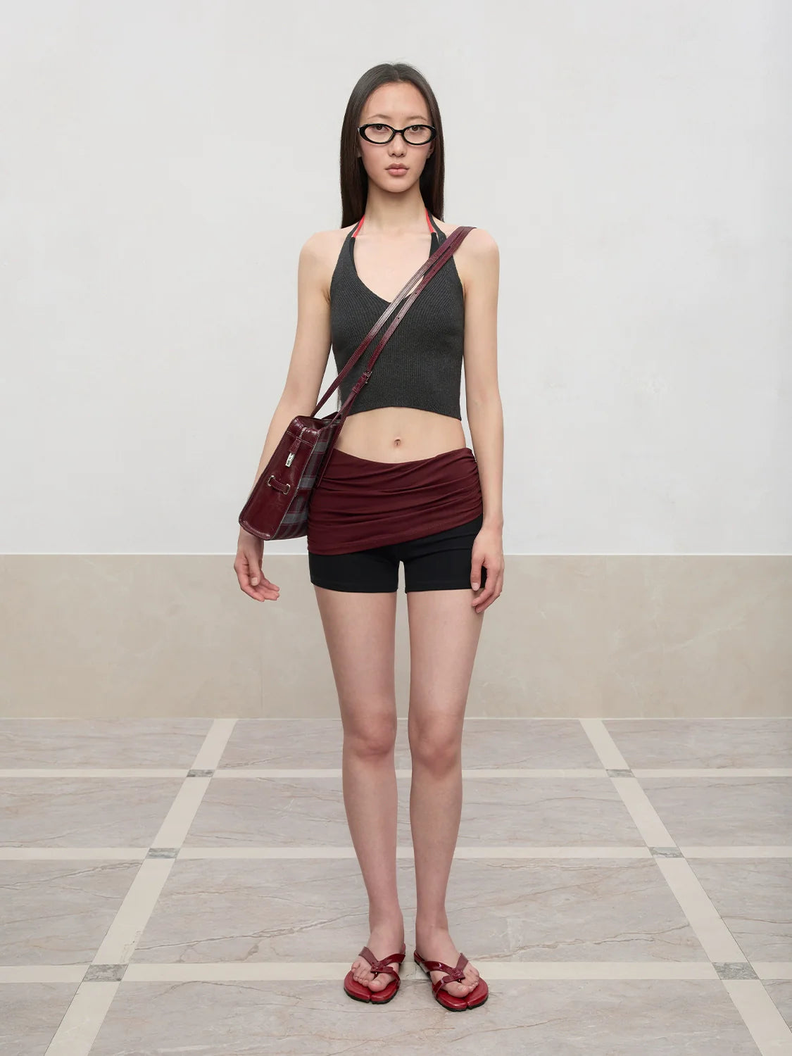Color-Blocked and Pleated Low-Waist Shorts
