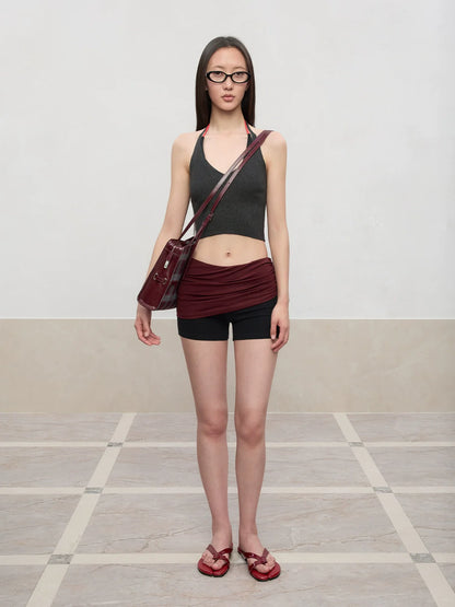 Color-Blocked and Pleated Low-Waist Shorts