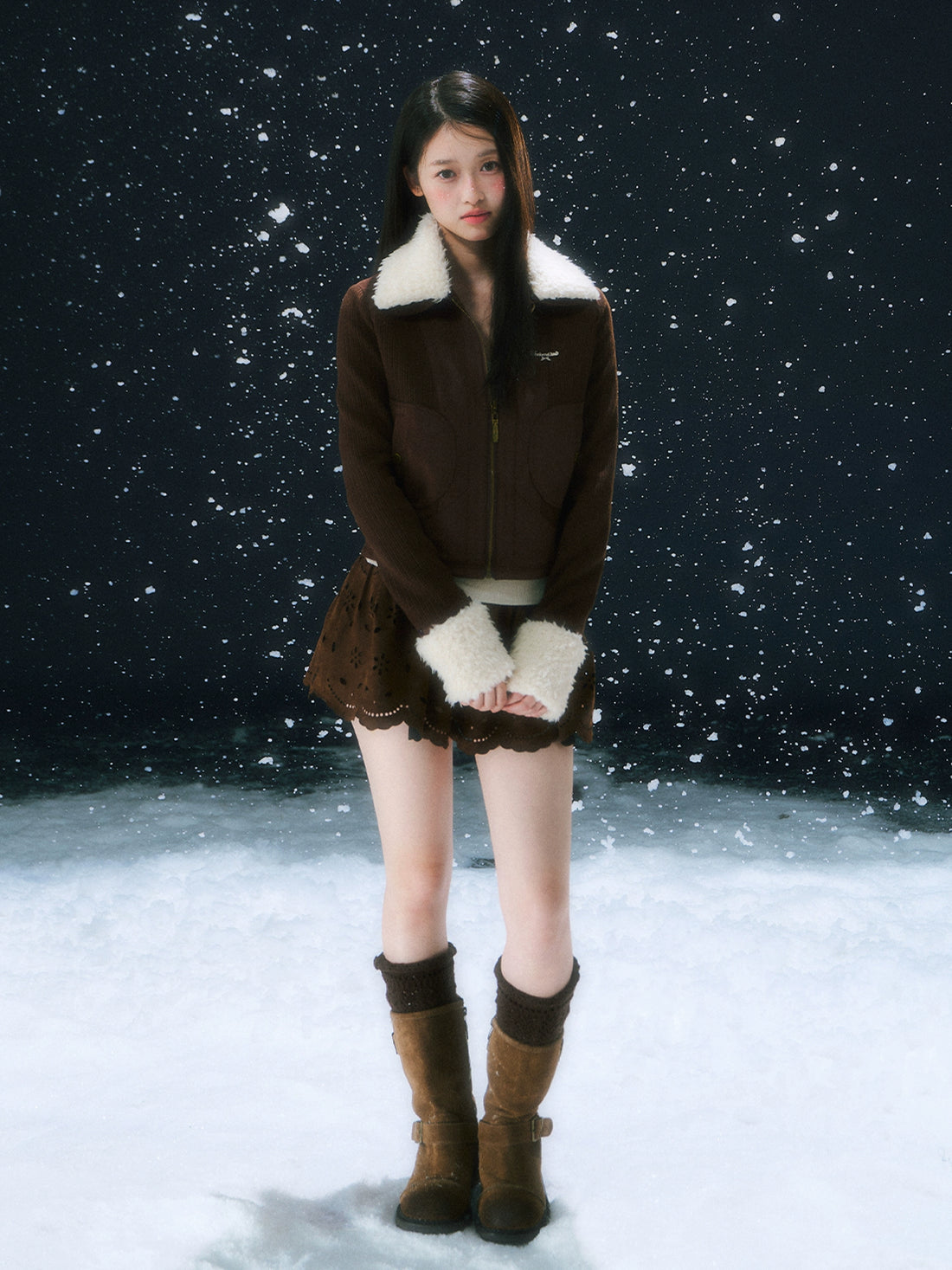 Brown Hollow Jacquard Mini Skirt