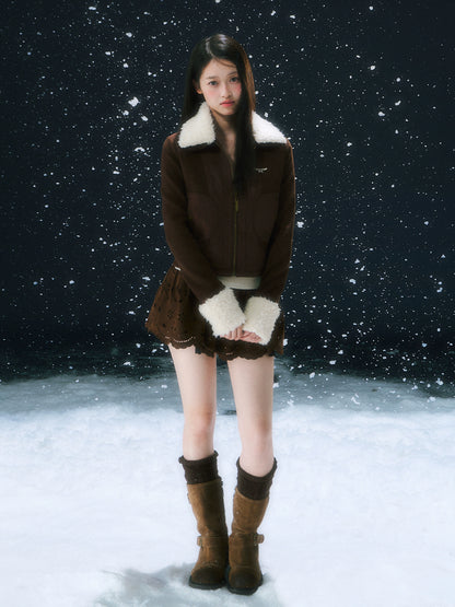 Brown Hollow Jacquard Mini Skirt