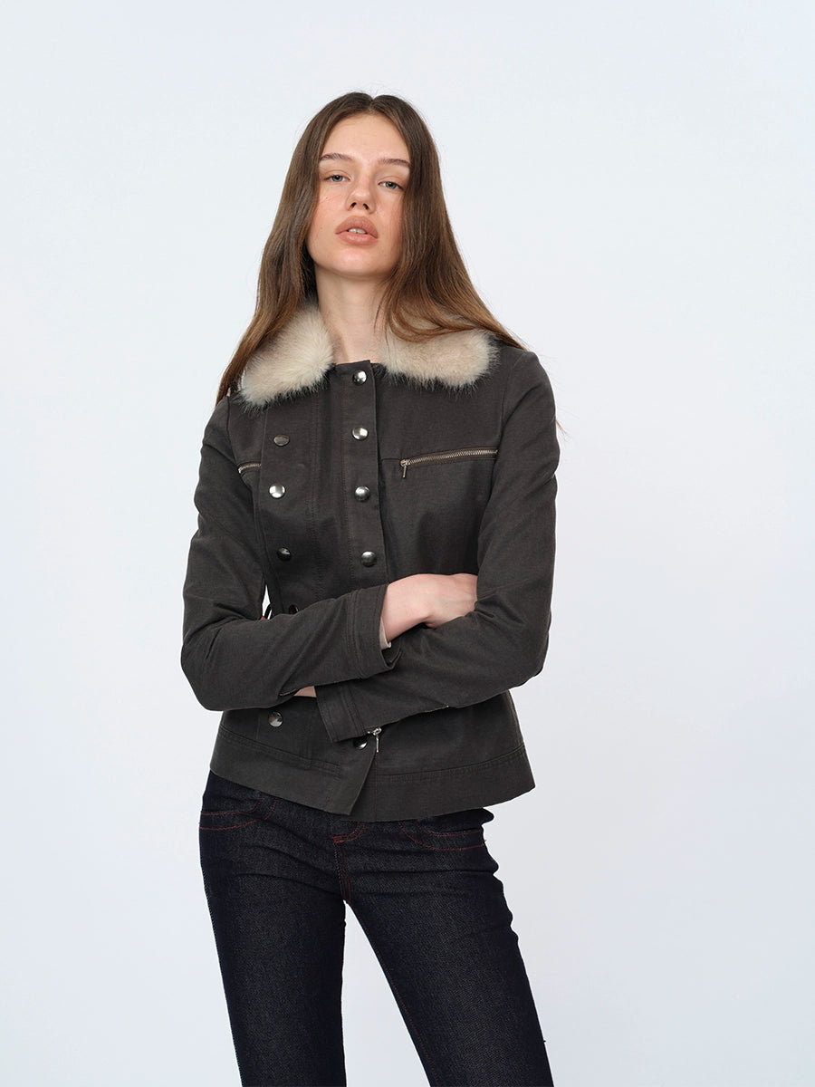 Waxed Faux-Leather Fur Jacket