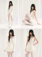 White Ruched Cami & Cardigan Set