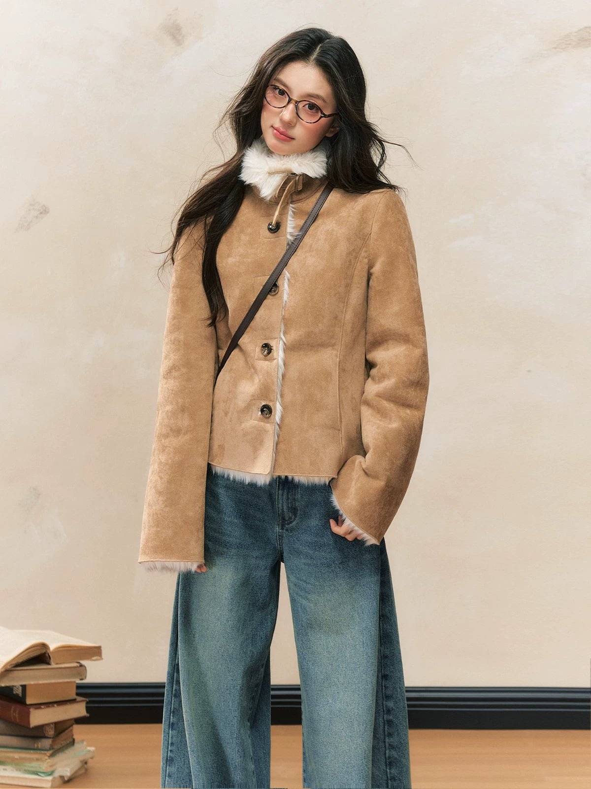 Khaki Shearling Fur Coat