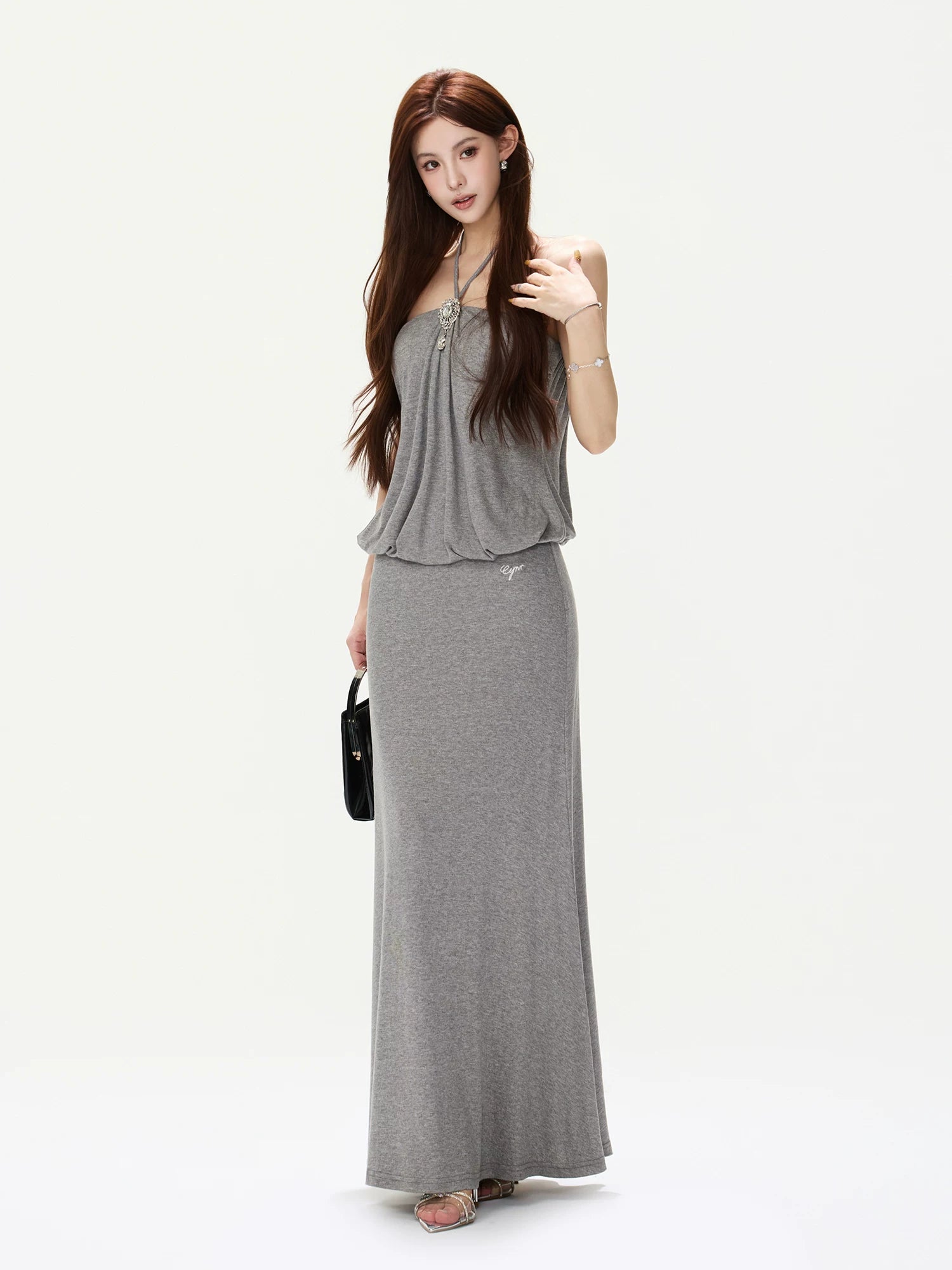 Rhinestone Halter Maxi Dress