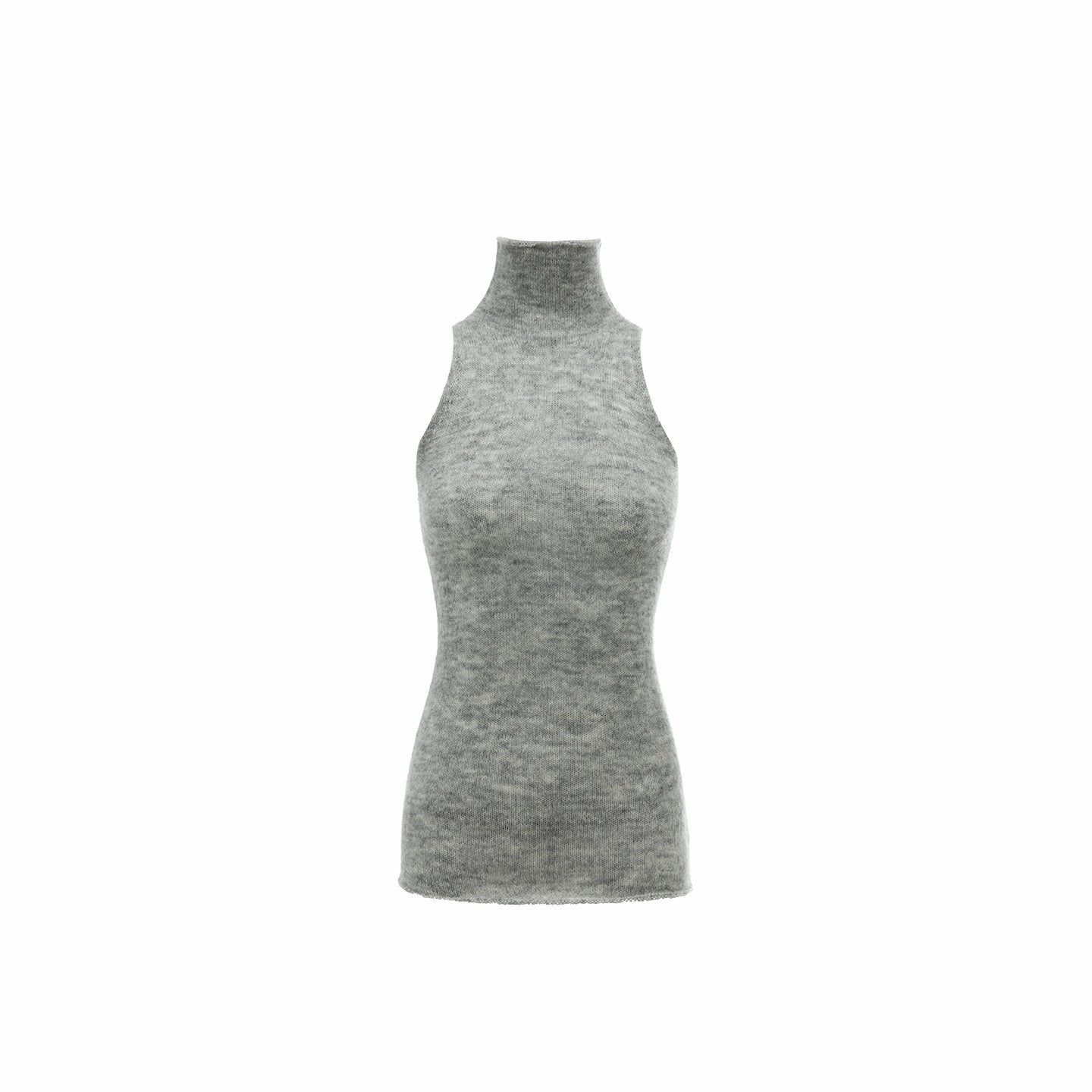 Solid Mohair High-Neck Sleeveless Vest