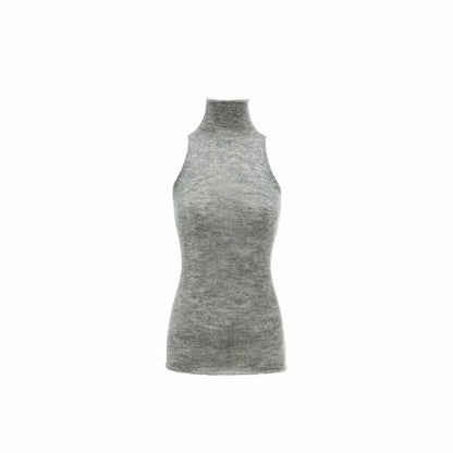 Solid Mohair High-Neck Sleeveless Vest