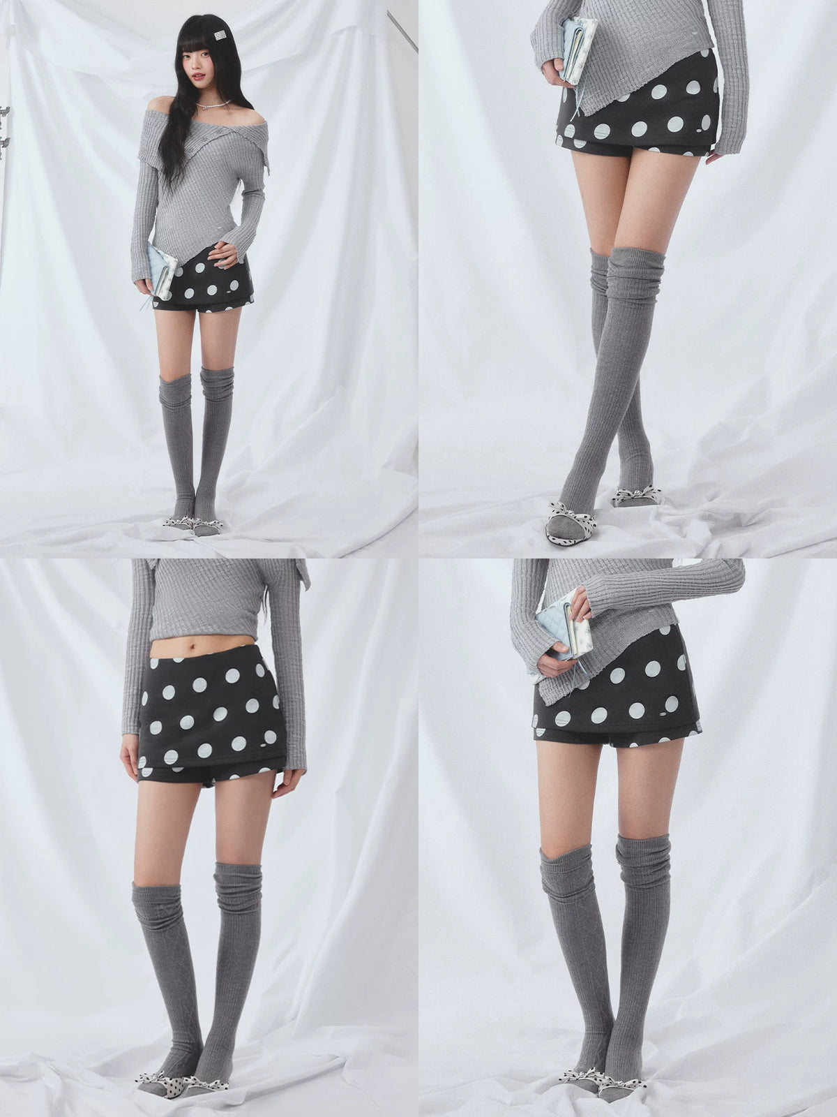 Gray Polka Dot Skort