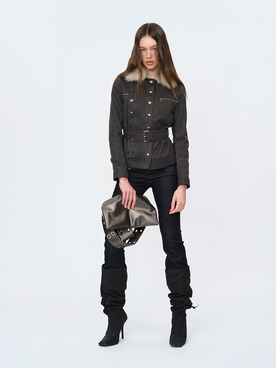 Waxed Faux-Leather Fur Jacket