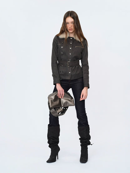 Waxed Faux-Leather Fur Jacket
