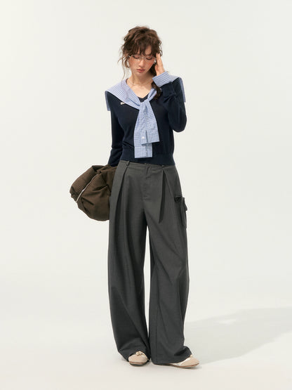 Fake Two-Piece Twist-Knot Spliced V-Neck Knit Top