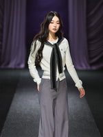 Miu-Inspired Contrast Trim Slim-Fit Knit Cardigan