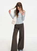 Gray Lace Waist Wide Pants